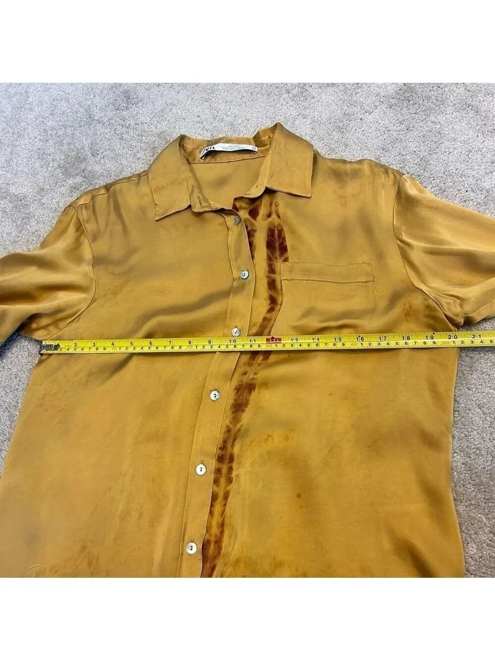 Zara studio collection mustard yellow artistic paint splatter blouse S NWOT RARE - Picture 14 of 15